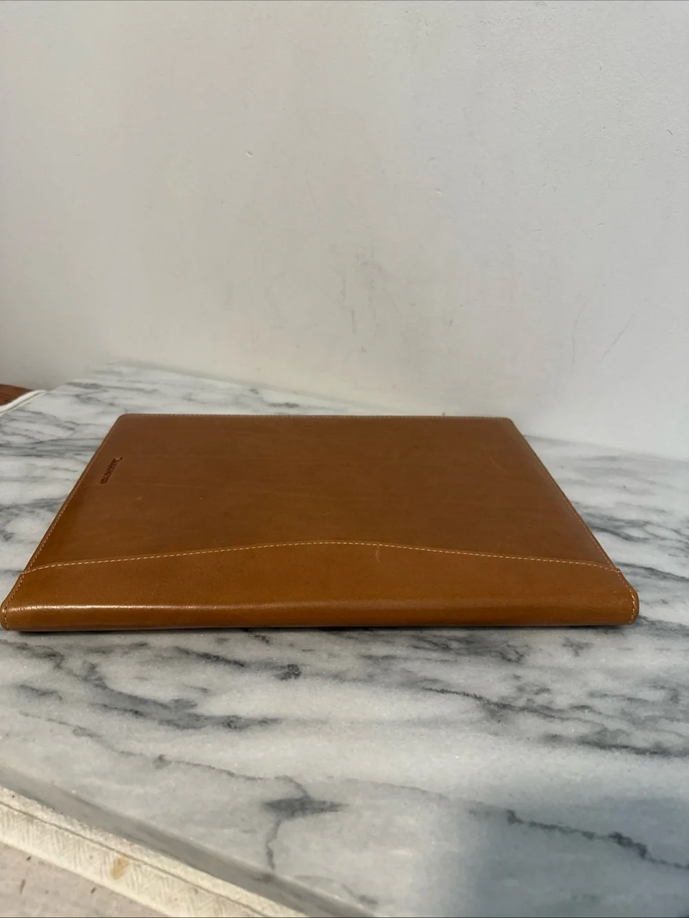 Executive Tan Leather Portfolio with Embossed Monogram